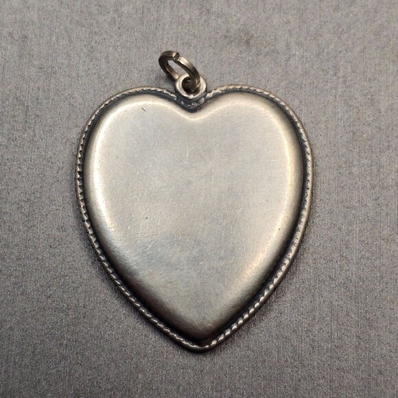 VTG T Foree Hunsicker Sterling Silver Pressed Heart Pendant 1.25" - Picture 2 of 4